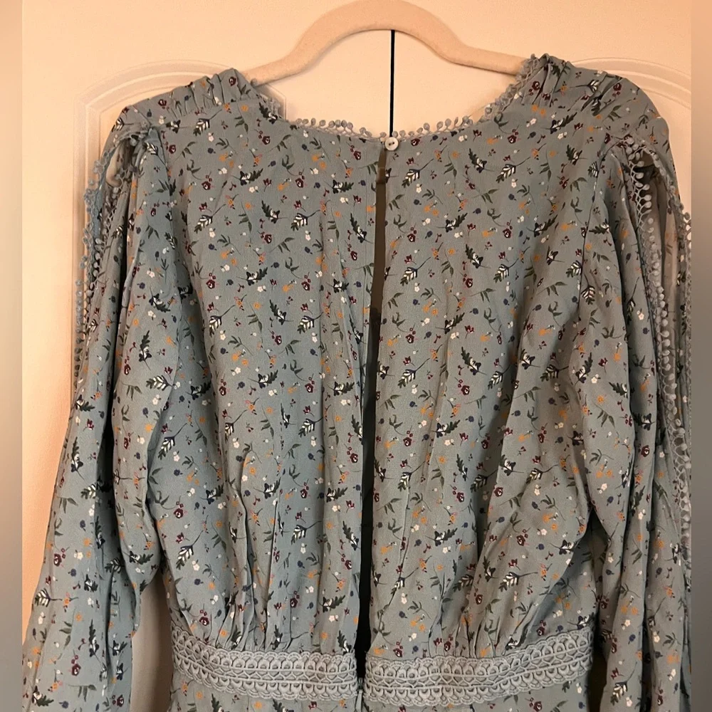 Stevie May Blue Ditsy Floral Maxi Dress Size M | Boho Ruffle Open Back